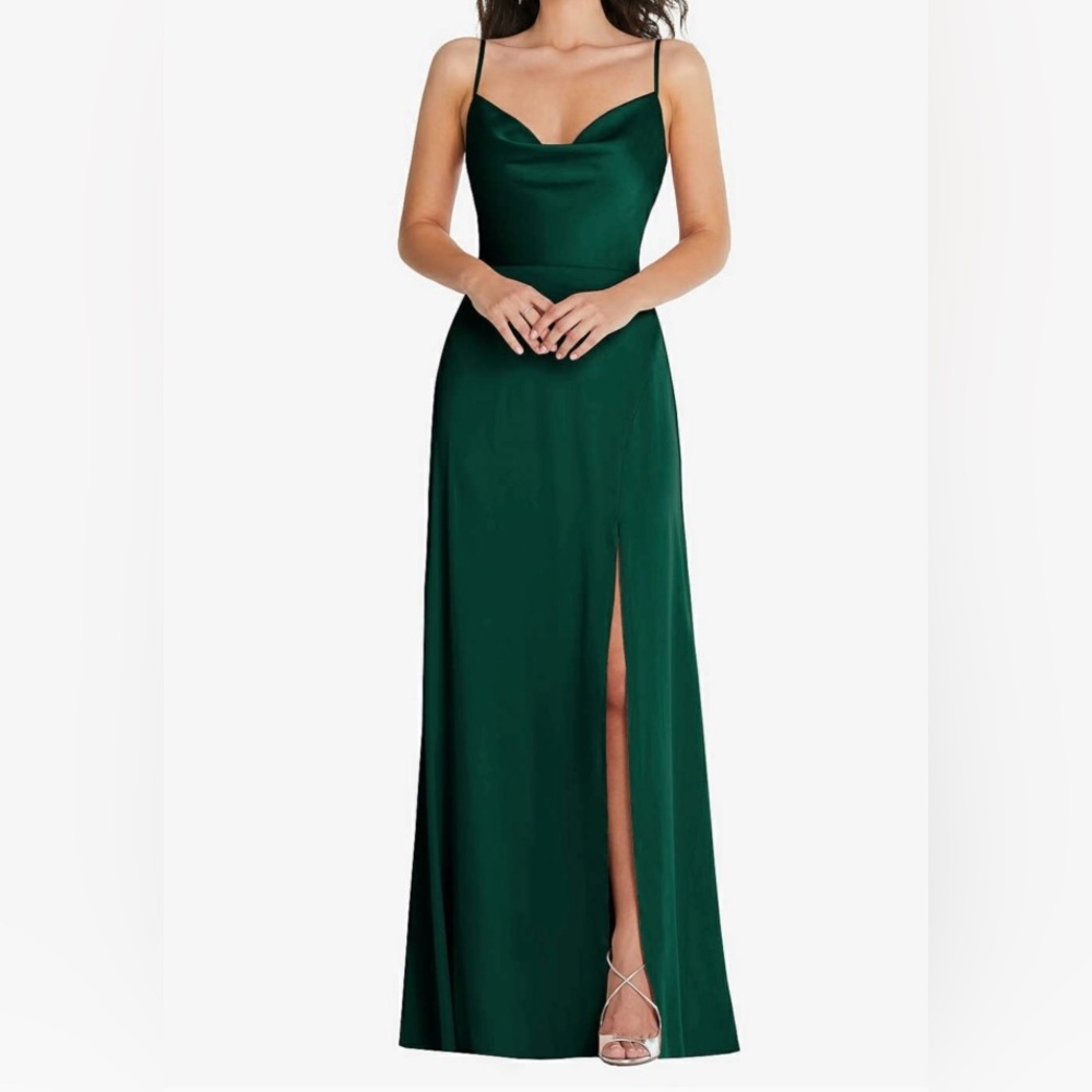 NWT Thread Bridesmaid Cowl Neck A-Line Satin Dress in Hunter Green Size Small